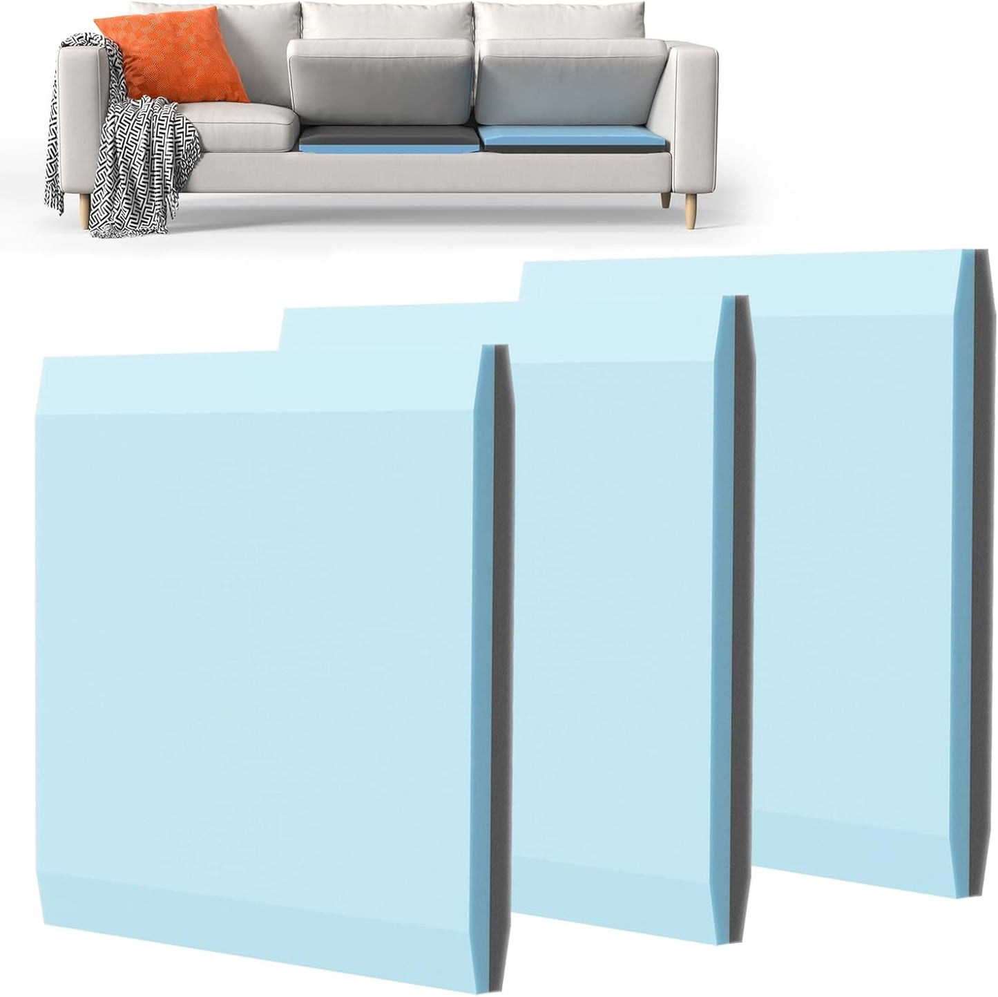 Couch Cushion Support for Sagging Cushions 20''x20'', Two in One Sofa Cushion Support to Repair Sagging Seats, Lift Saggy Seats, Extend Couch's Life, Blue & Grey 3PCS