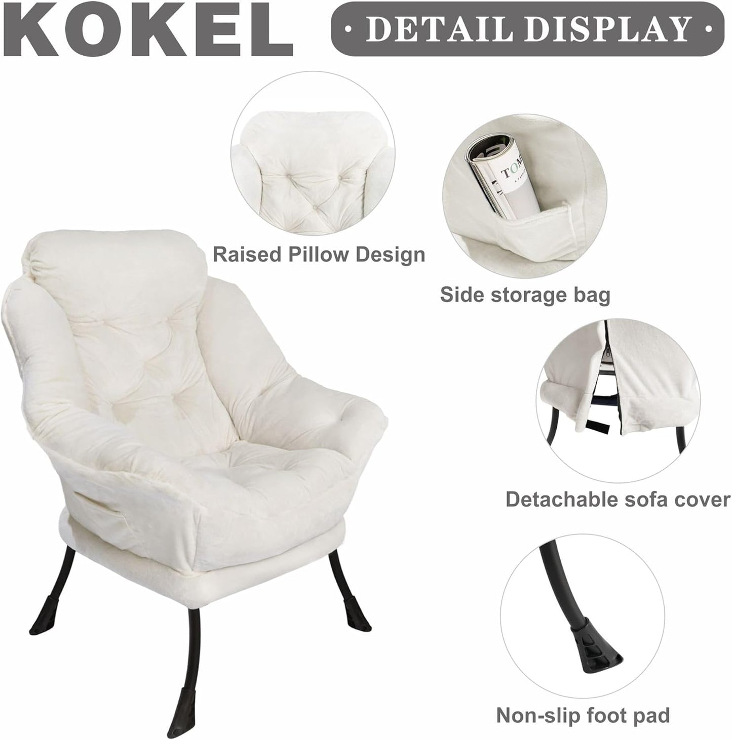 Lazy Chair with Folding Ottoman,Living Room Chairs, Accent Contemporary Lounge Chair, Single Steel Frame Leisure Sofa Chair with Armrests and A Side Pocket (Beige-1130)