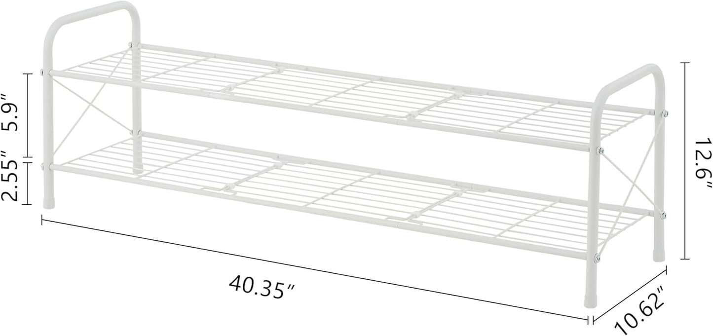 Hoctieon 2 Tier Shoe Rack for Closet, Durable Mesh Style Shoe Rack, Entryway Shoe Shelf, Shoe Storage Organizer for Hallway, Bedroom, Living Room, Wardrobe, White