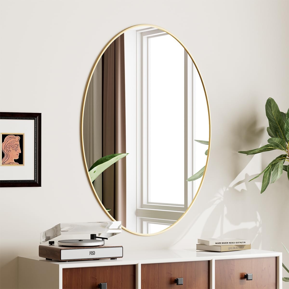 Koonmi Gold Oval Bathroom Mirror, 24"x36" Bathroom Vanity Mirror, Oval Mirror for Bedroom Living Room Entryway, Hangs Horizontal or Vertical
