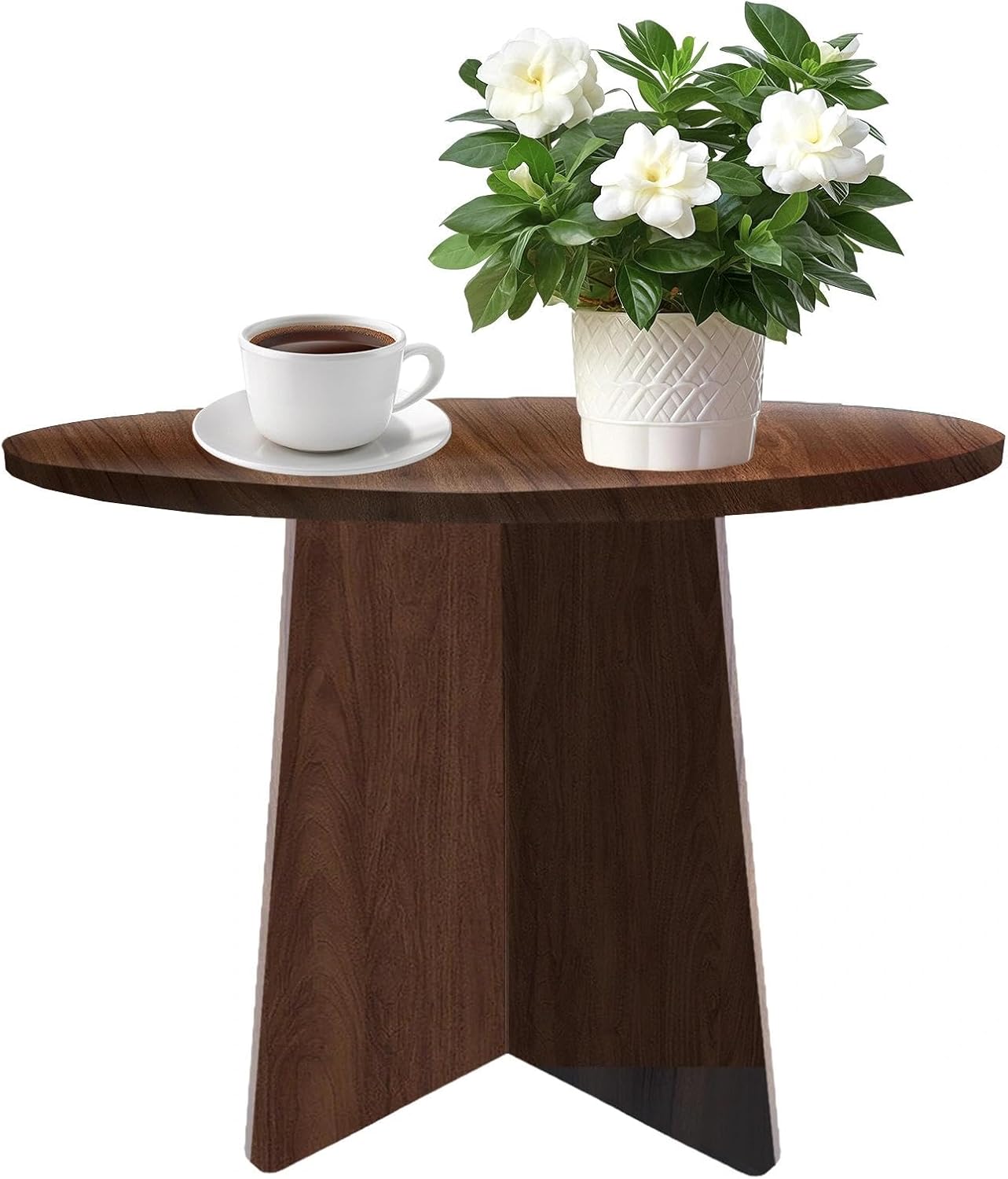 Wood Side Table, Round End Tables Living Room, Small Round Side Table for Couch, Small Spaces, Bedroom, Bedside, 15.7 x 15.7 in Accent Tables, Rustic Walnut