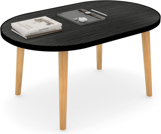 Oval Coffee Table Low Table with 4 Solid Wood Sturdy Legs, Floor Table Desk for Sitting on The Floor, Storage and Living Room Furniture (Black)