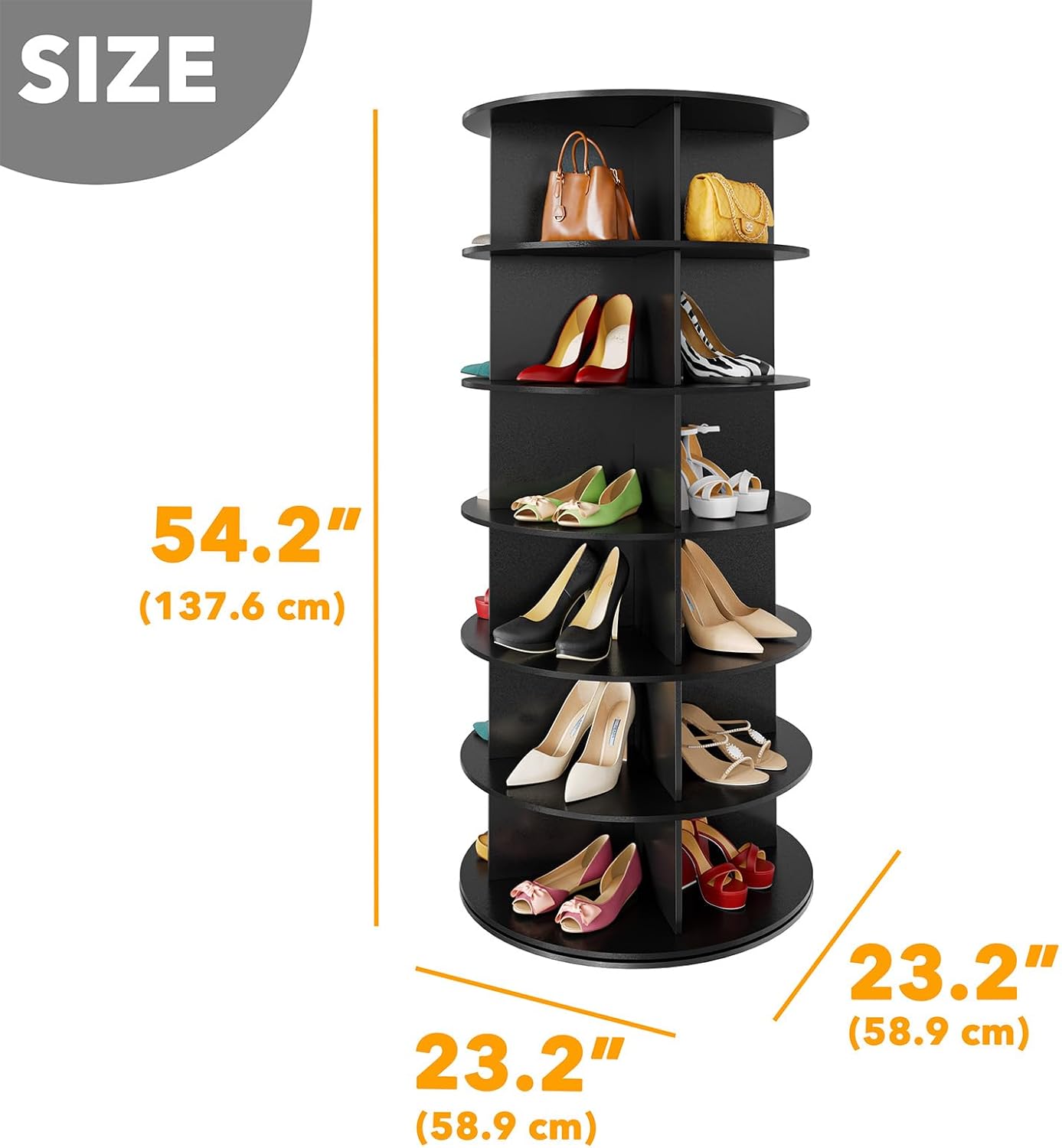 SpaceAid 6 Tier Rotating Shoe Rack Tower, Spinning Shoe Display Lazy Susan, Revolving 360 Shoe Rack Storage Round Carousel, Vertical Handbag Rotate Shoes Closet Organization (6-Tier Black)