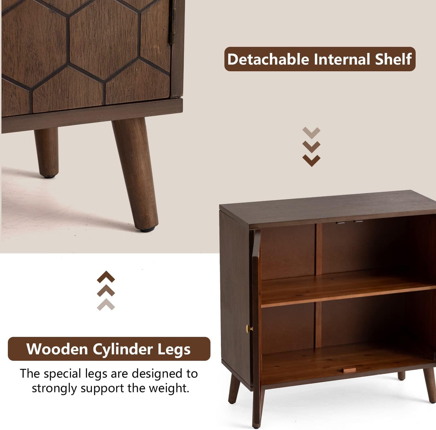 COSIEST Set of 2 32" Storage Sideboards with Doors, Accent Cabinets with Magnetic Push-to-Open Doors, Brown Honeycomb Pattern, Entryway Console for Living Room, Kitchen, Hallway