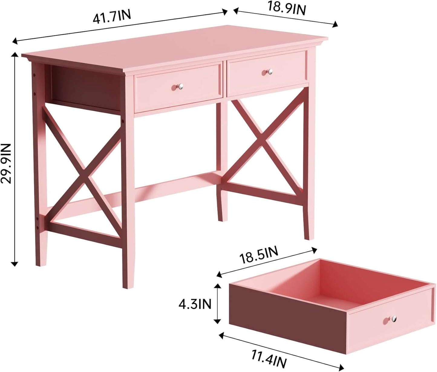 Writing Computer Desk with Drawers, Cute Modern Table for Bedrooms, Pink Vanity Table Office Desk with Drawers, Home Computer Desk for Girls Living Room Entryway, Pink