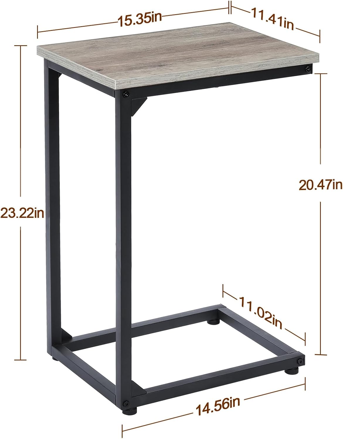 AMHANCIBLE C Shaped End Table, Slide Under Couch Table for Sofa, TV Tray Snack Table, Small Side Table for Small Space, Living Room, Grey HET02CGY-1