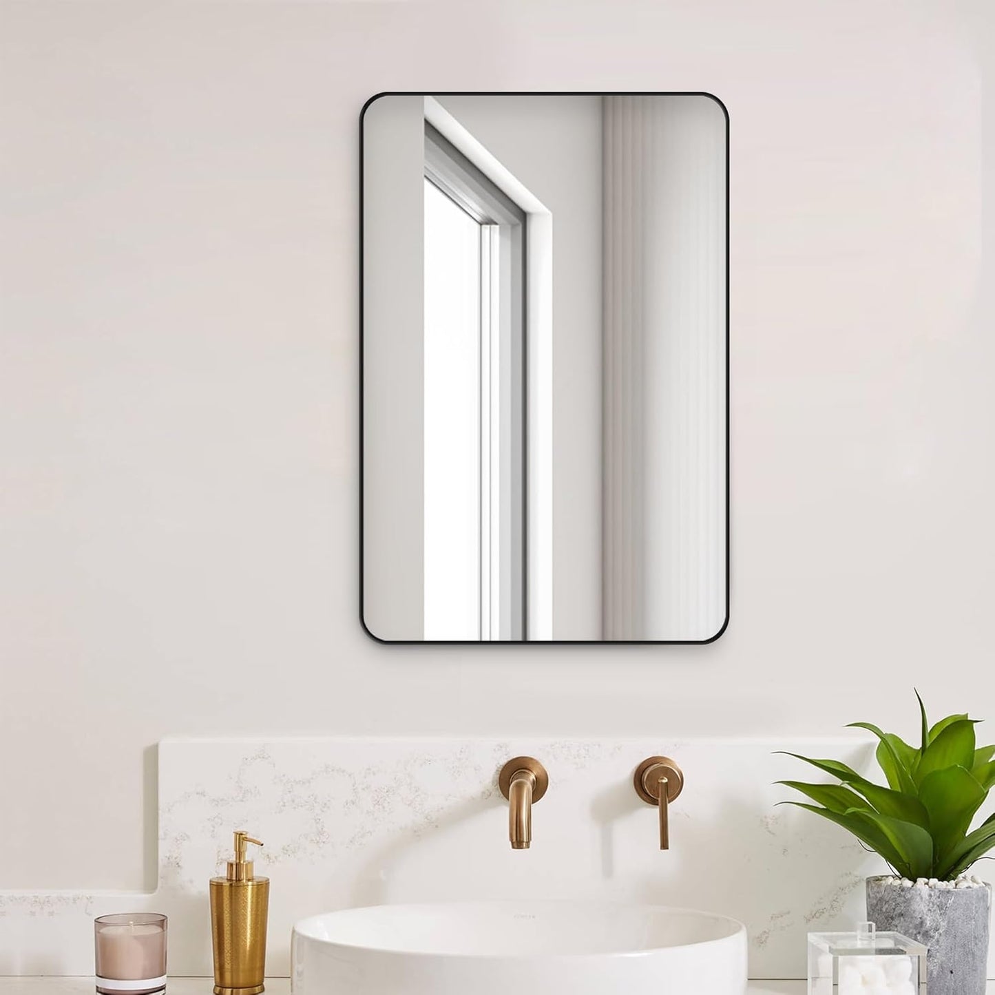 Black Bathroom Mirror,Rectangle 20 x 30 Inch Vanity Wall Mirror,Modern Mirror for Wall,Wood Rectangular Mirror for Bedroom Living Room Entryway