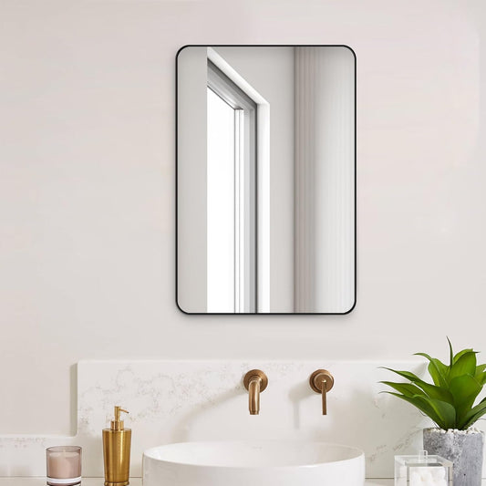 Black Bathroom Mirror,Rectangle 20 x 30 Inch Vanity Wall Mirror,Modern Mirror for Wall,Wood Rectangular Mirror for Bedroom Living Room Entryway