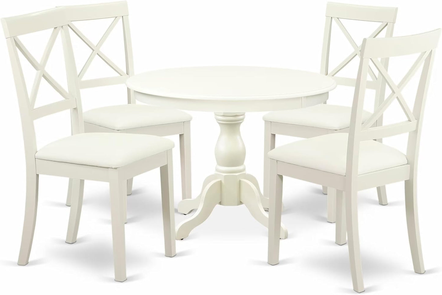 East West Furniture HBBO5-LWH-C 5 Piece Modern Dining Table Set Includes a Round Wooden Table with Pedestal and 4 Linen Fabric Kitchen Dining Chairs, 42x42 Inch, Linen White