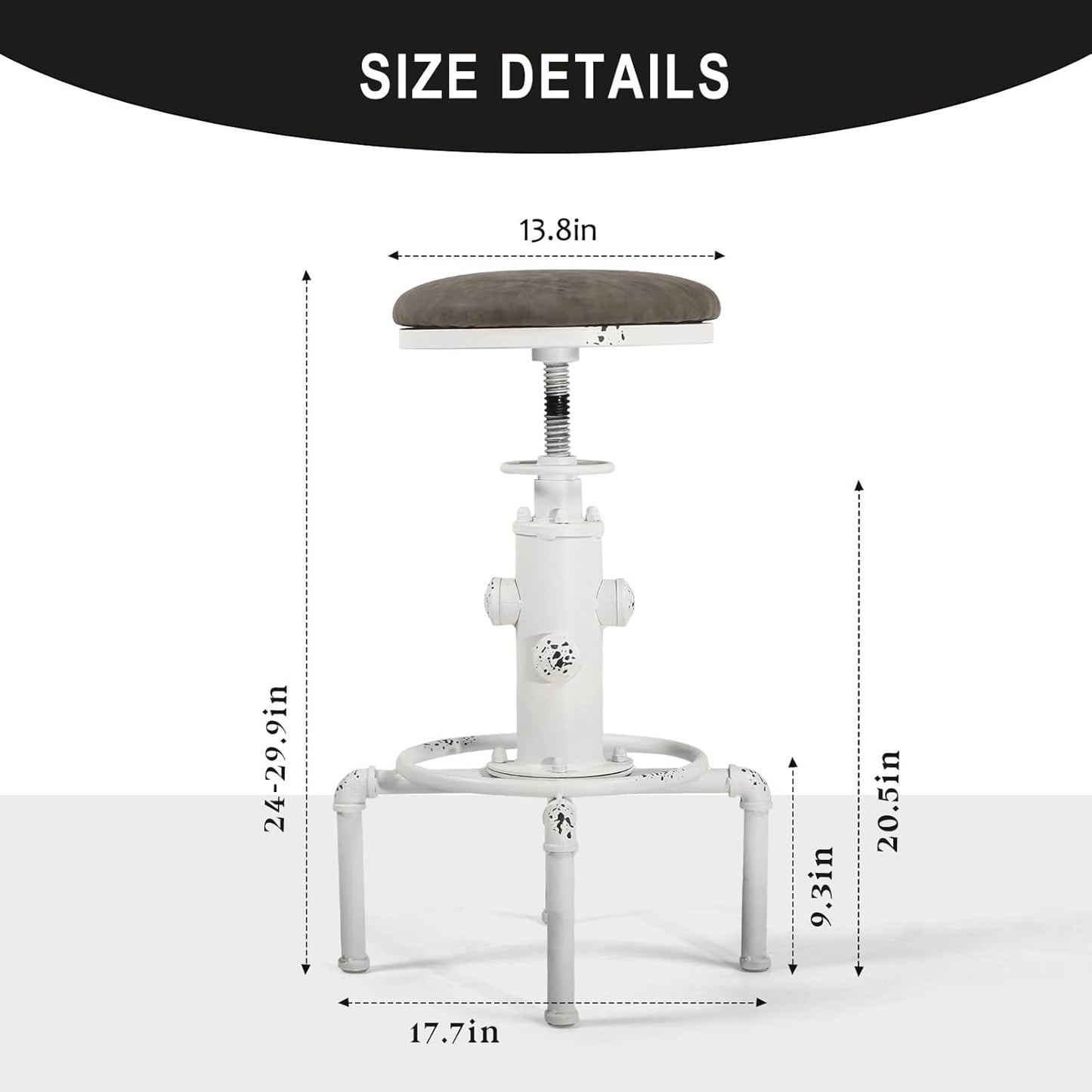 Topower Antique Vintage Industrial Barstool PU Leather Water Pipe Fire Hydrant Design Cafe Coffee Industrial Bar Stool Set of 2 Antique White