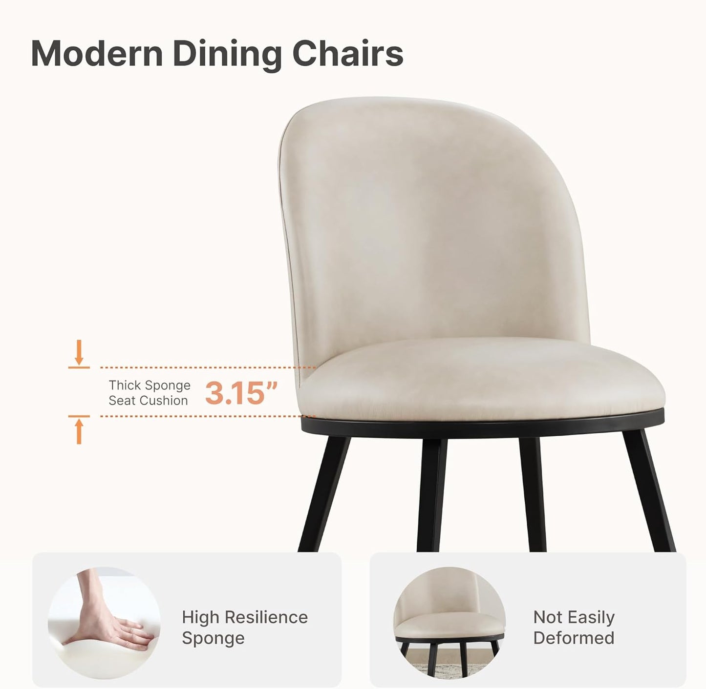 Dining Chairs Set of 6, Faux Leather Upholstered Dining Room Chairs with Ergonomic Backrest & Metal Legs, Modern Kitchen Side Chairs for Home, Restaurant, and Café, Beige, 2 Boxs