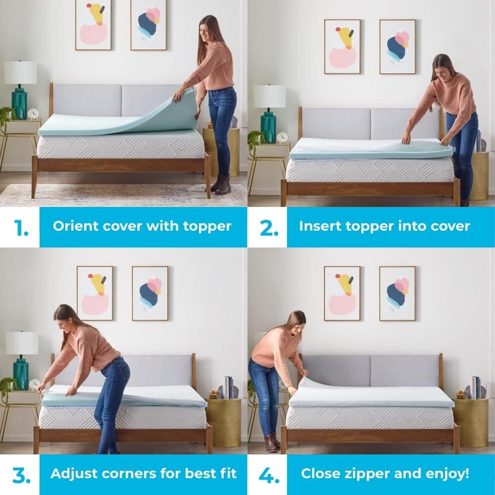 Linenspa 2 Inch Gel Swirl Memory Foam Mattress Topper with Machine-Washable-Cover