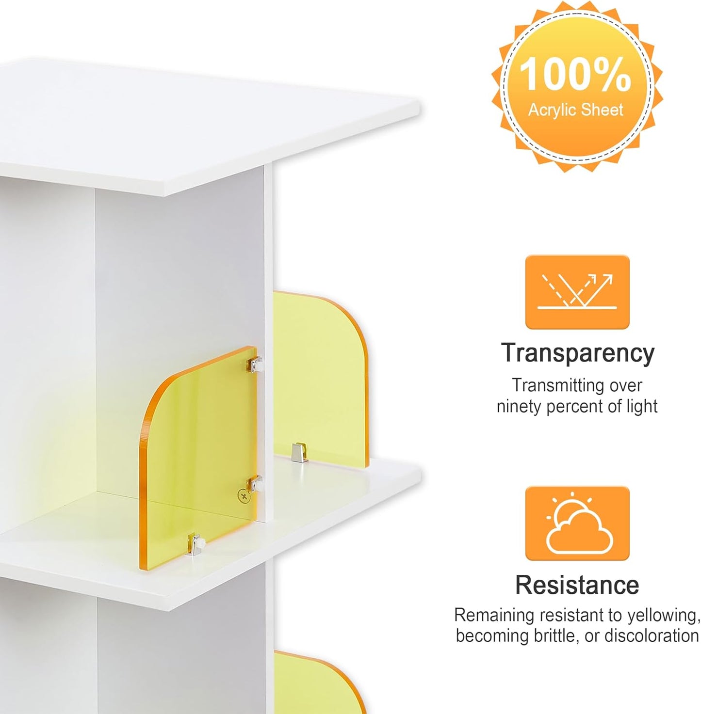 VECELO Rotating Bookshelf with Brake Wheels, 360°Display 4 Tier Floor Stackable Spinning-Bookshelf Tower for Kids&Adults, Revolving Bookcase for Small Space,Corner(White)