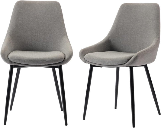 Modern Dining Chairs Set of 2, Shell Upholstered Chair with Metal Legs for Dining Living Room Kitchen (Light Grey)…