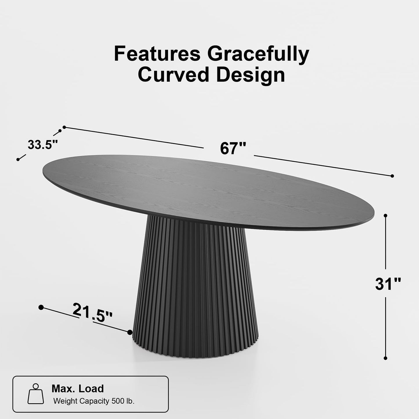 Casaphoria 67" Oval Dining Table, Modern Wood Kitchen Table with Cone Shaped Stripe Base for Living Room & Dining Room, Easy Assembly Farmhouse Furniture for 4-6, Black