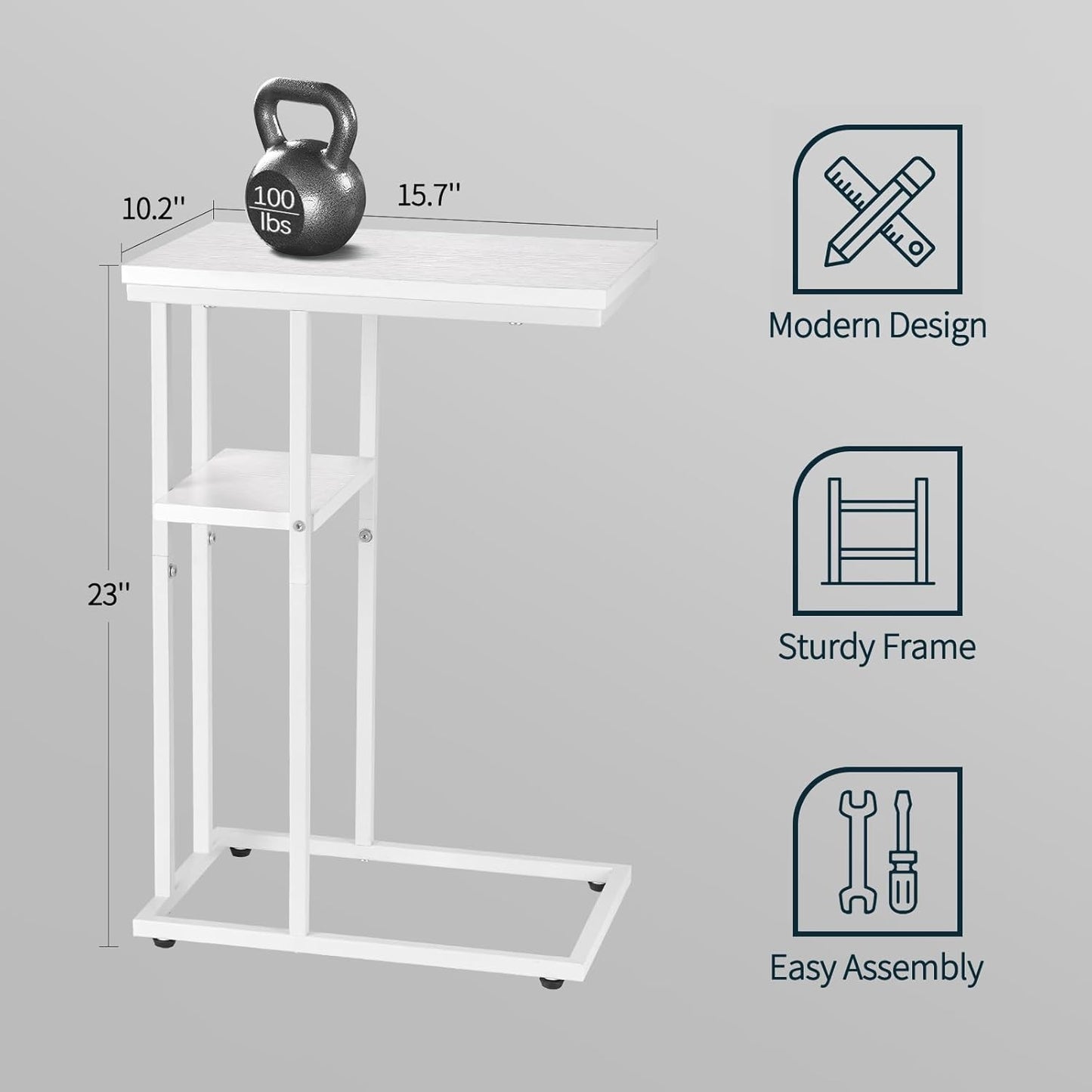 Yoobure C Shaped End Table, Side Table for Couch and Bed, Small Side Tables for Small Spaces, Living Room, Bedroom, Rustic Snack Tables
