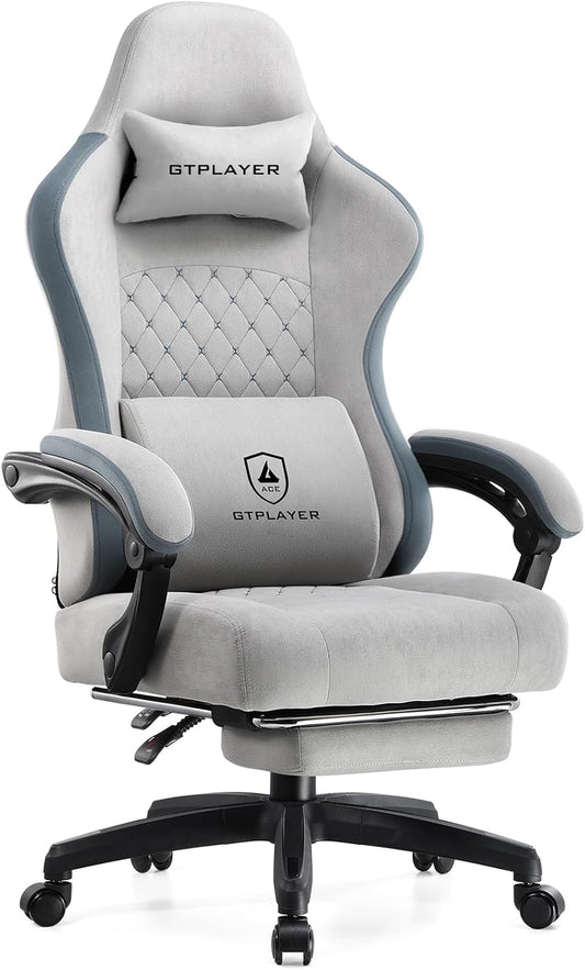 GTPLAYER Office Chair, Gaming Computer Desk Fabric Chair with Footrest, High Back Ergonomic Office Chair with Pocket Spring Lumbar Support and Linkage Armrests Adjustable Height Swivel for Home Task