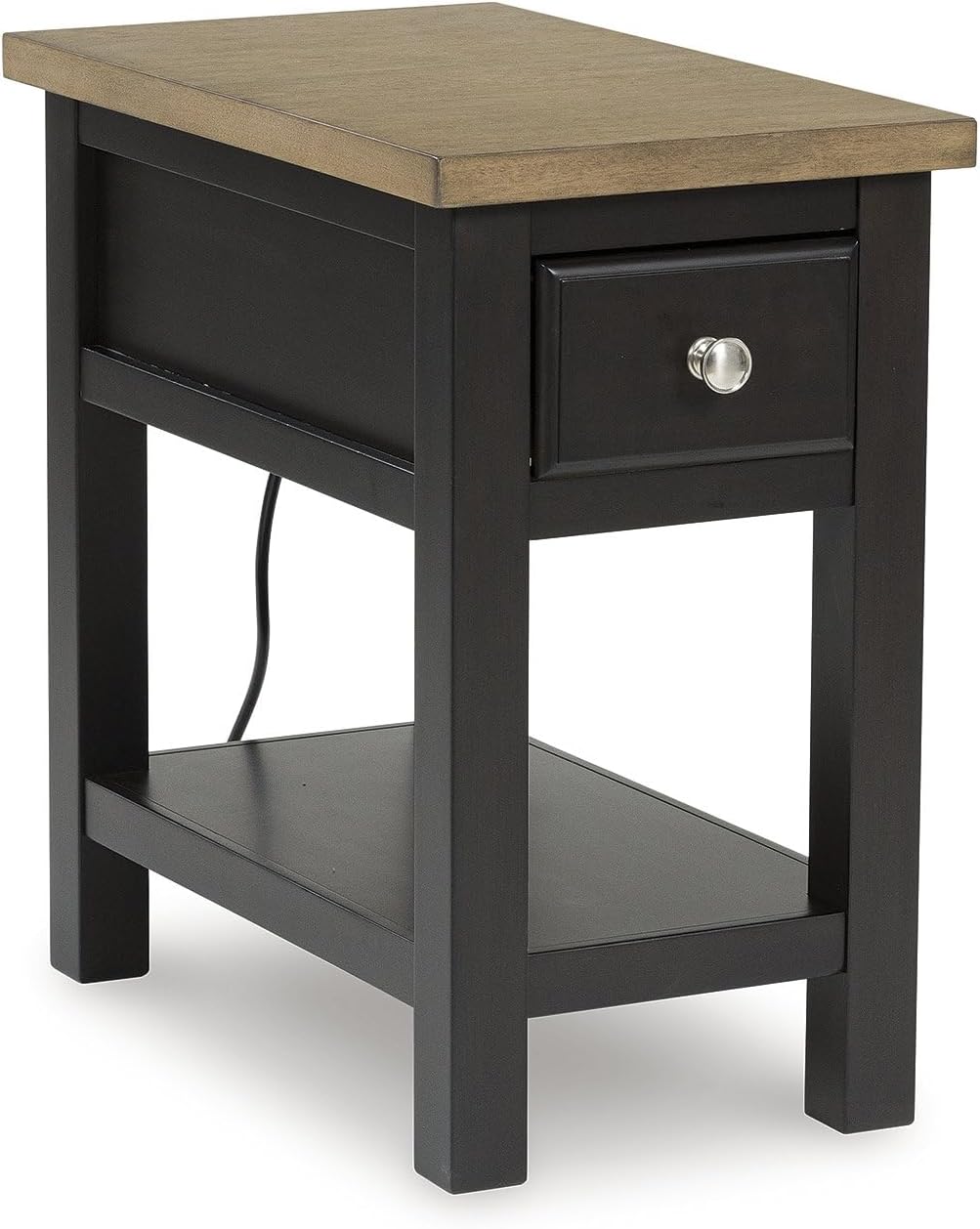 Signature Design by Ashley Drazmine Casual 1 Drawer Chair Side End Table with USB Charging Ports, 1 Lower Shelf and Power Cord, Light Brown & Black