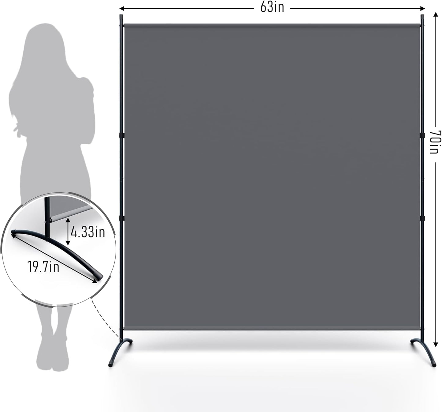 Room Divider Folding Privacy Screens, Portable Room Divider Panel 3 Panel Partition Room Dividers Screen Freestanding Room Partitions and Dividers Fabric Dividers for Room Separation (Grey, 1 Panel)