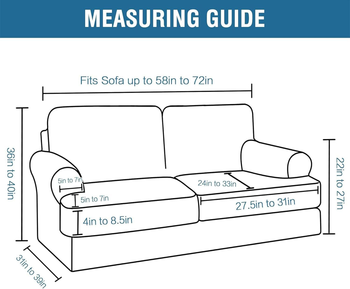 H.VERSAILTEX Sofa Cover 3 Piece T Cushion Loveseat Slipcovers Thick Velvet Couch Cover Stretch T Cushion Sofa Covers for 2 Cushion Couch with 2 Individual T Cushion Covers, Mocha