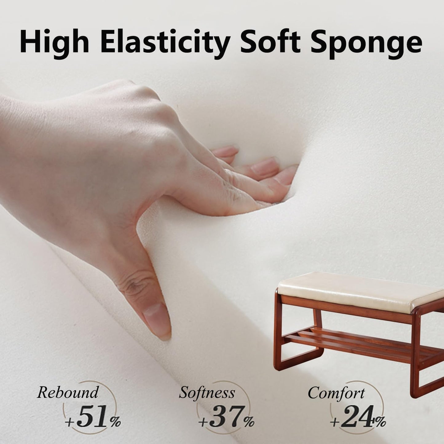 Solid Wood Shoe Bench, 2-Tier Wooden Entryway Bench, Modern Shoe Rack with Faux Leather Cushion for Hallway, Living Room (Gray, 21.65'')