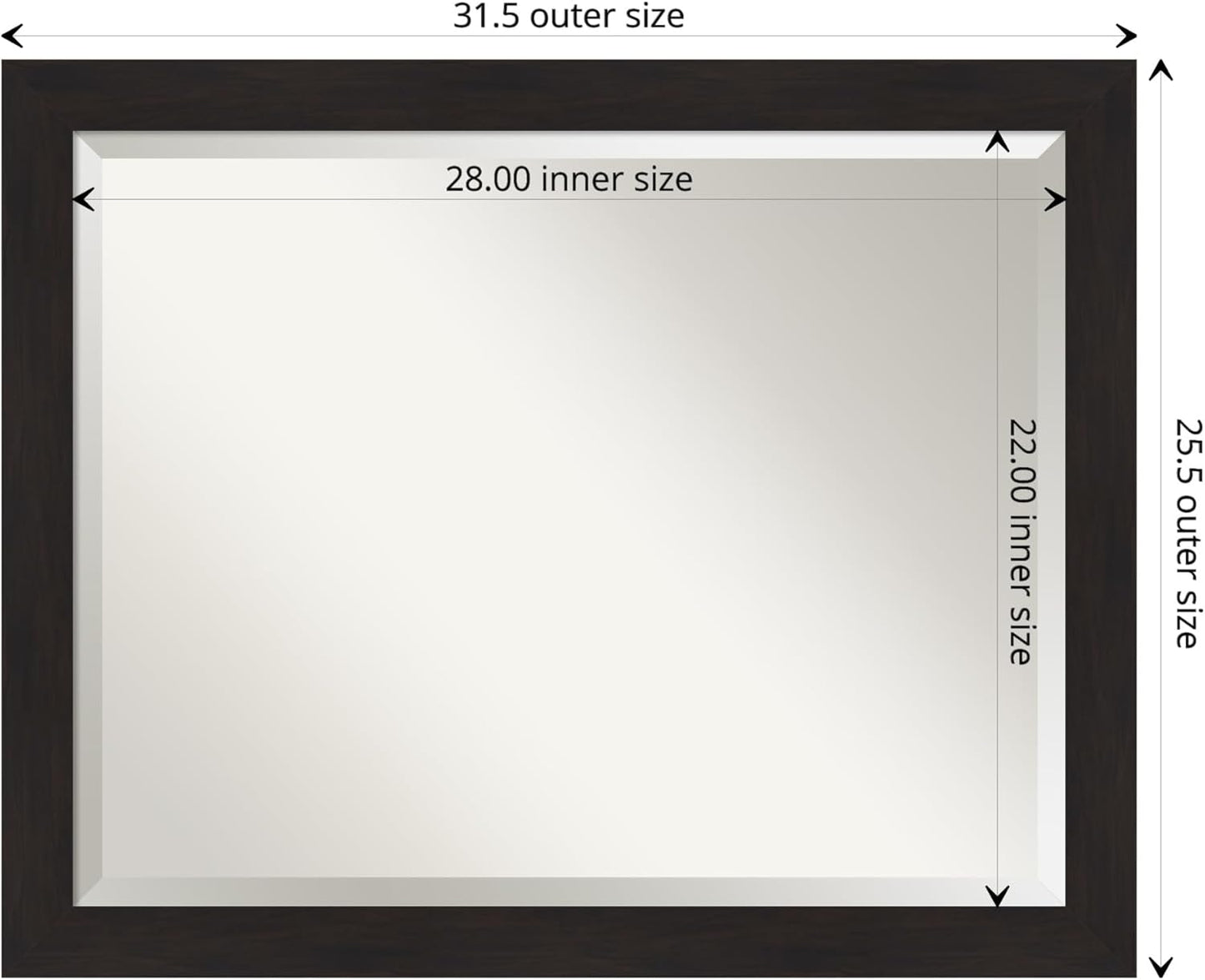 Amanti Art Brown Wall Mirror 26x32 Furniture Espresso Narrow Rectangle Bathroom Mirror for Wall Decor Living Room, Large Casual Frame, Hangs Horizonally and Vertically, Bathroom Decor, Beveled Edge