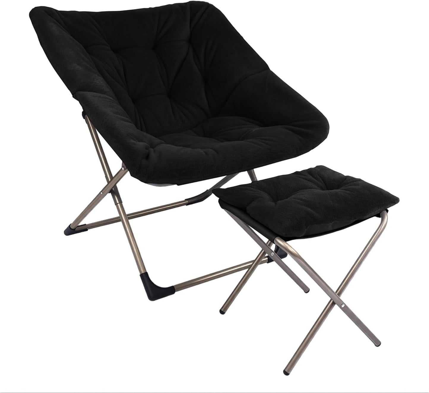 Kokel Plush Folding Chair and Ottoman Padded Metal Frame Living Room Chair (BLACK-TM20)