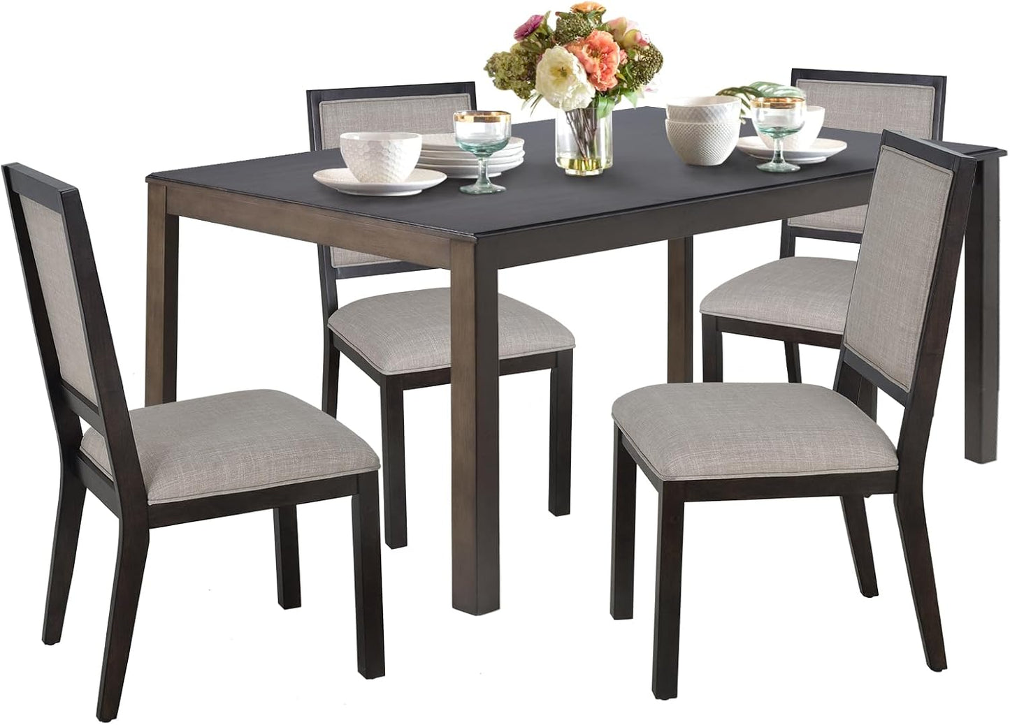 COLAMY Rectangular Dining Table Set for 4, Wood Dining Table for 4 with Chairs, 60 Inch Dining Table and Chairs for Kitchen, Dining Room, Brown