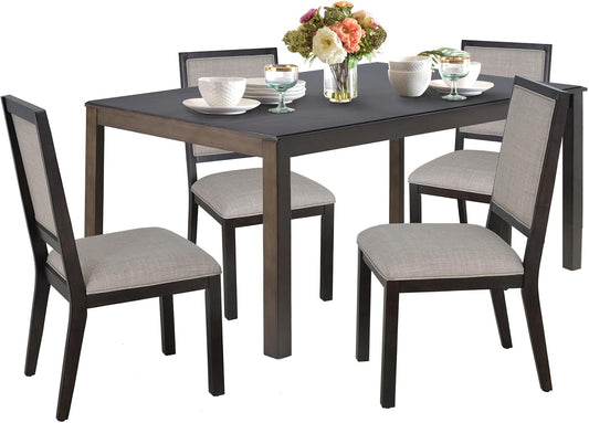 COLAMY Rectangular Dining Table Set for 4, Wood Dining Table for 4 with Chairs, 60 Inch Dining Table and Chairs for Kitchen, Dining Room, Brown