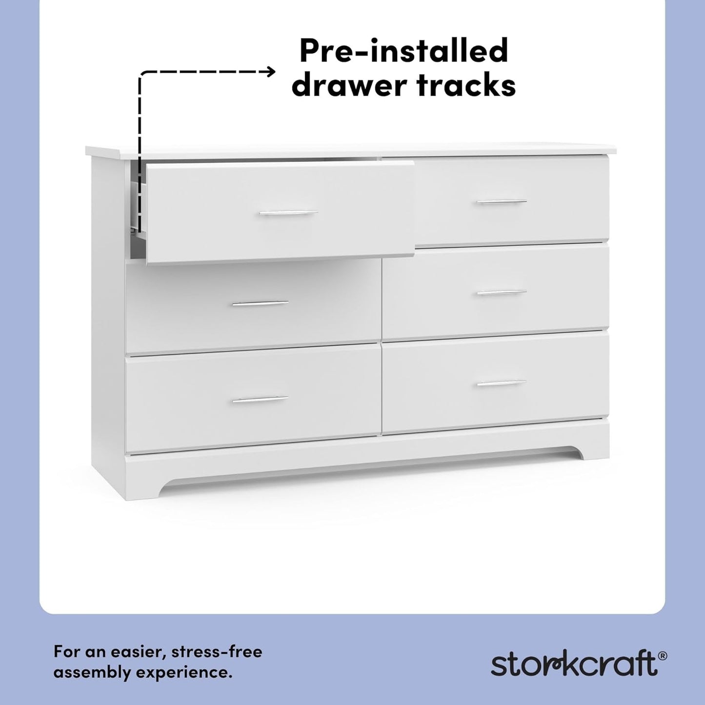 Storkcraft Brookside 6 Drawer Double Dresser (White) – GREENGUARD Gold Certified, Dresser For Nursery, Kids, Chest Of Drawers