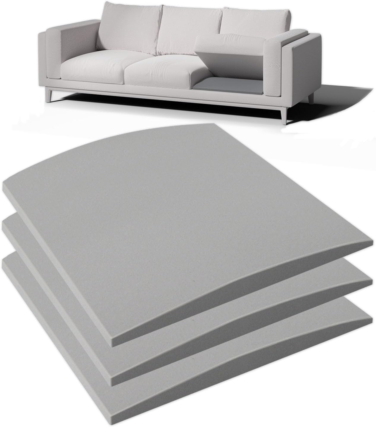 Couch Cushion Support for Sagging Seat - 20" x 20" High-Density Curved Foam Sofa Cushion Support Board, Couch Supporter for Under The Cushions, Grey Set of 3
