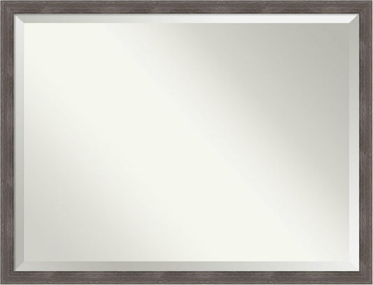 Amanti Art Grey Wall Mirror 33x43 Pinstripe Lead Grey Rectangle Bathroom Mirror for Wall Decor Living Room, X-Large Modern Wood Frame, Hangs Horizonally and Vertically, Bathroom Decor, Beveled Edge