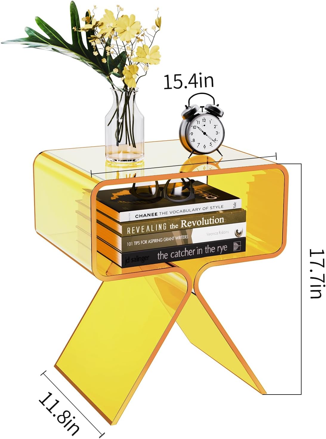 Acrylic Nightstand Side Table Modern Design Clear Home Decor Display End Table for Living Room (Yellow)
