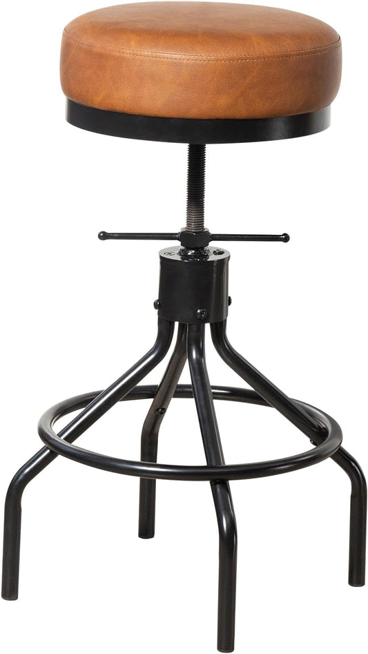 Industrial Bar Stools Adjustable Swivel Round Barstools Modern PU Leather 28inch Backless Counter Height Stool Metal Bar Chair for Kitchen Island (1, Brown)