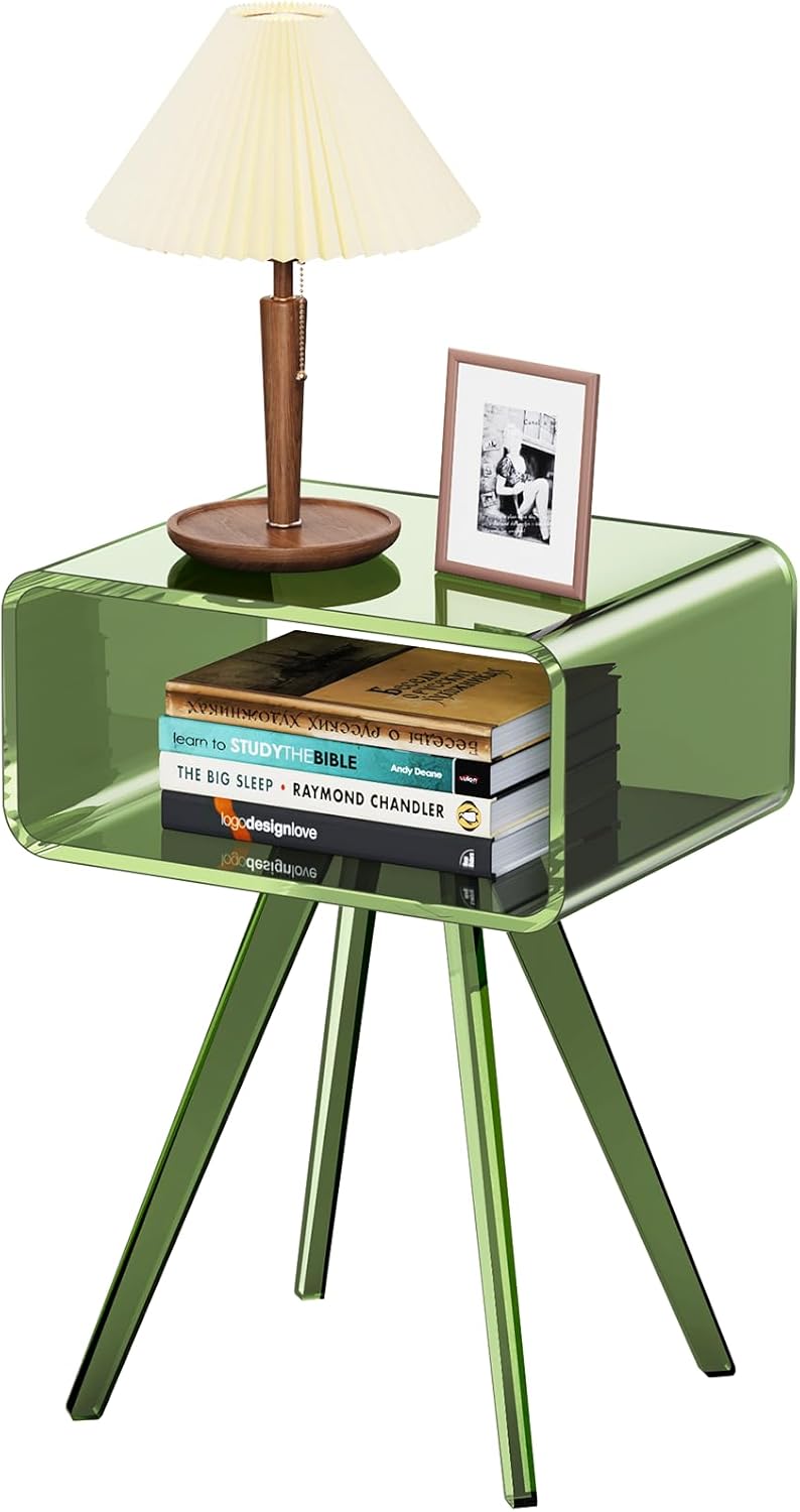 Acrylic Side Table, Acrylic Nightstand Bedside Table for Bedroom (Green, 16.5'' x 11.8'' x 21.6'')