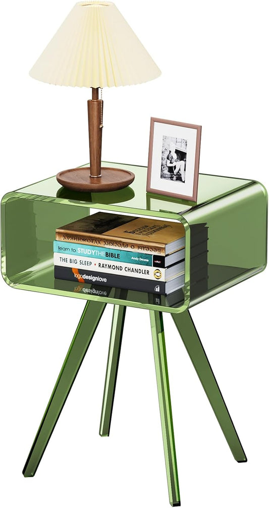 Acrylic Side Table, Acrylic Nightstand Bedside Table for Bedroom (Green, 16.5'' x 11.8'' x 21.6'')