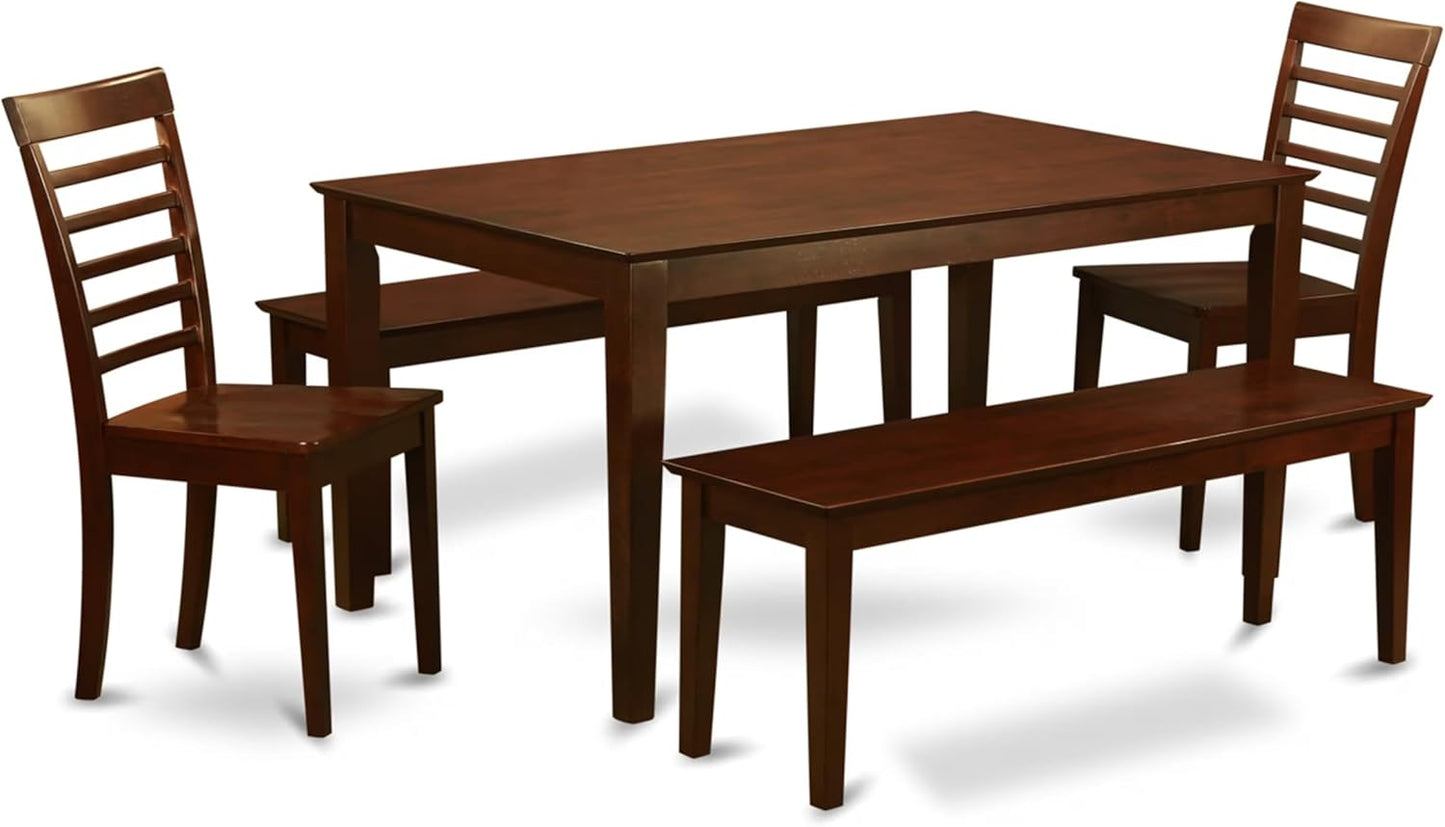 East West Furniture CAML5C-MAH-W 5 Piece Kitchen Table Set for 4 Includes a Rectangle Dining Room Table and 2 Dining Chairs with 2 Benches, 36x60 Inch, Mahogany