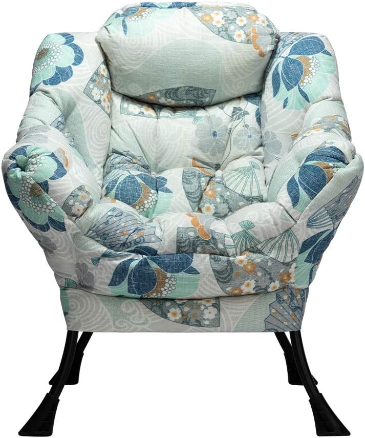 HollyHOME Modern Fabric Large Lazy Chair, Accent Oversized Comfy Reading Chair, Thick Padded Cozy Lounge Chair with Armrest, Steel Frame Leisure Sofa Chair for Living Room, Bedroom, Dorm, Fan Print