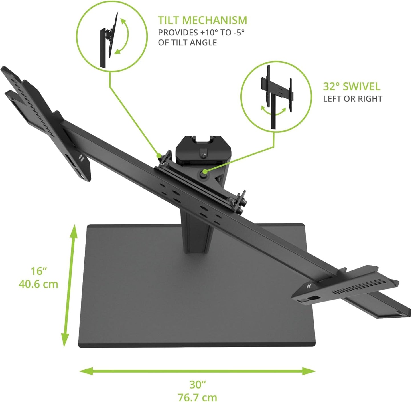 Kanto TTS140 Tabletop TV Stand for 40" to 90" TVs | Supports up to 125 lb | Height Adjustable | Swivels up to 32° | Tilts -5° | Black