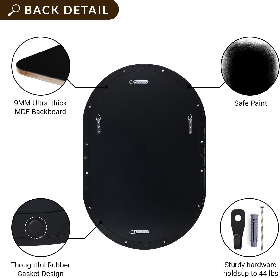 ANDY STAR Oval Mirrors for Bathroom, 24x40’’ Black Vanity Mirror, Black Oval Mirror Pill Shaped, 1’’ Deep Stainless Steel Frame, Wall-Mounted Horizontally/Vertically