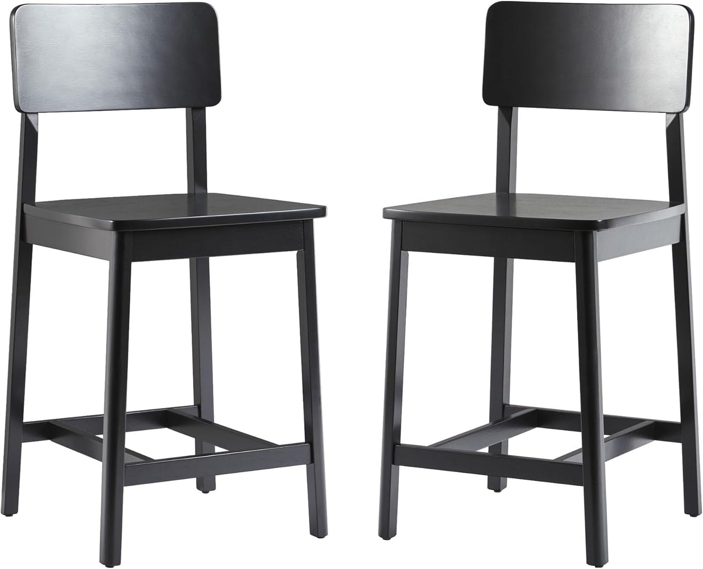 Walker Edison 2-Piece Minimalist Solid Wood Counter Stool, Set of 2, Black