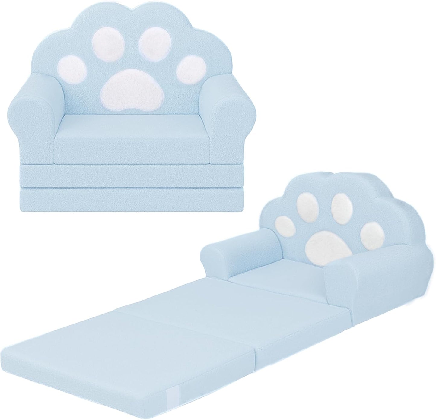 MONKISS Cat Paw Kids Couch, Toddler Chairs Comfy, Toddler Couch Bed Fold Out, Baby Lounge Chair, Birthday Gift for Girls, 1-4 Years Old, SF06, Blue