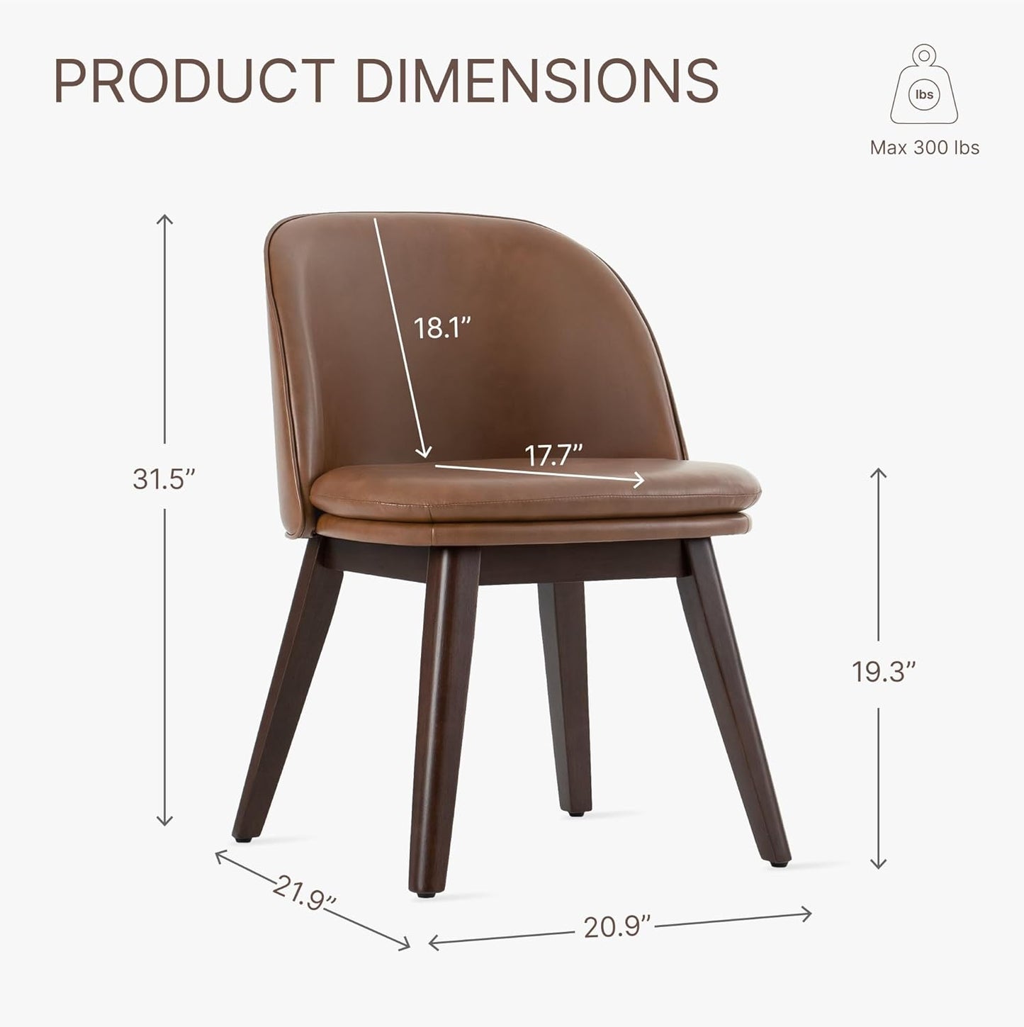 Wooden Dining Chairs Set of 2, Faux Leather Upholstered Modern Dining Room Chairs with Double-Layer Thick Seat Cushion & Ergonomic Backrest for Restaurant, Kitchen and Café, Brown