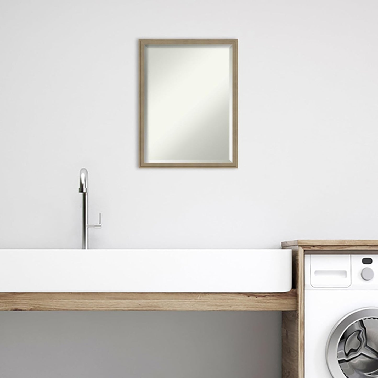 Amanti Art Brown Bathroom Mirror for Over Sink, 26x20 Florence Light Brown Rectangle Vanity Mirror, Medium Casual Frame, Hangs Horizonally and Vertically, Bathroom Wall Decor, Beveled Edge