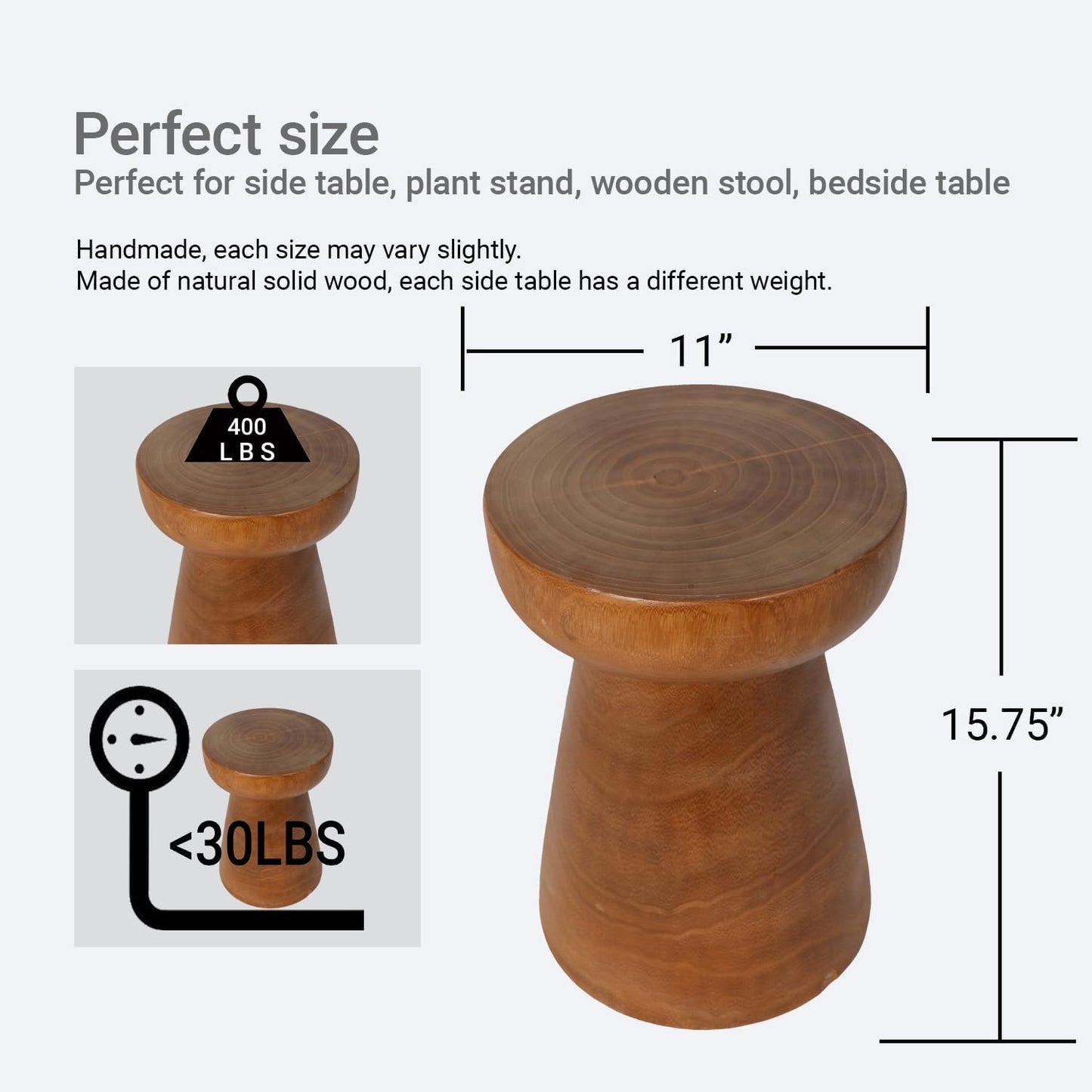 Athaliah Small Rustic Wooden Side Table – 15.75″H Tree Stump Accent Table, Handcrafted Solid Paulownia Wood, Natural Grain Farmhouse Decor for Living Room & Bedroom