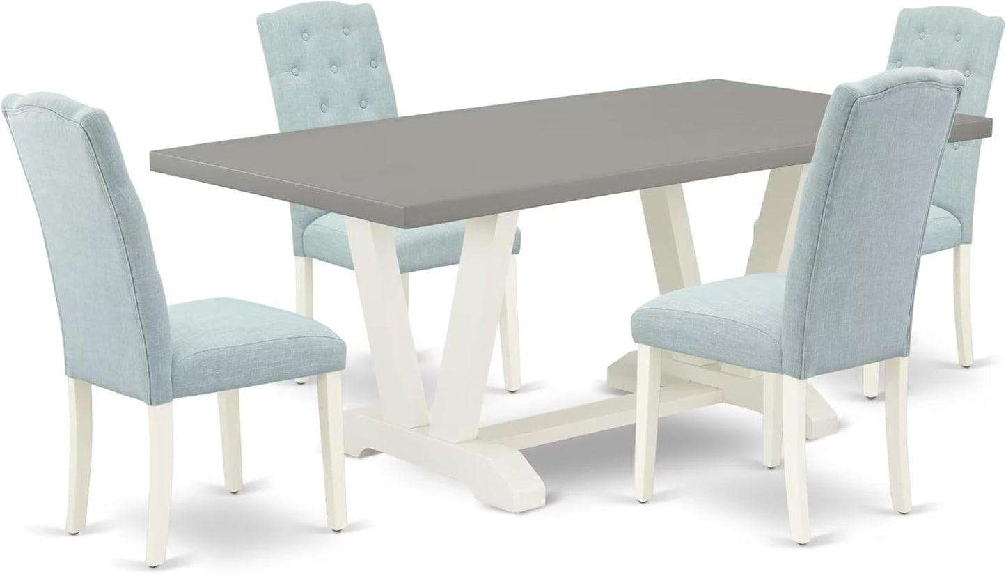 East West Furniture V097CE215-5 5 Piece Dining Table Set for 4 Includes a Rectangle Kitchen Table with V-Legs and 4 Baby Blue Linen Fabric Upholstered Chairs, 40x72 Inch, Multi-Color