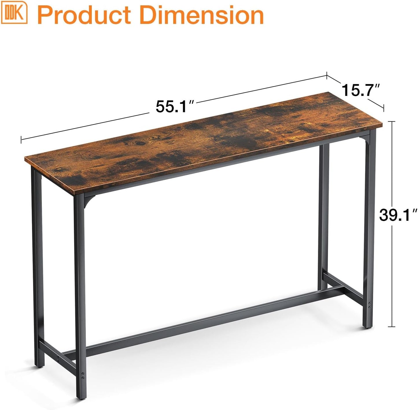 ODK 55 Inch Bar Table, Bar Height Pub Table, Counter Height Bar Table, Rectangular High Top Kitchen & Dining Counter Tables with Sturdy Legs & Easy-to-Clean Top, Indoor use, Rustic Brown