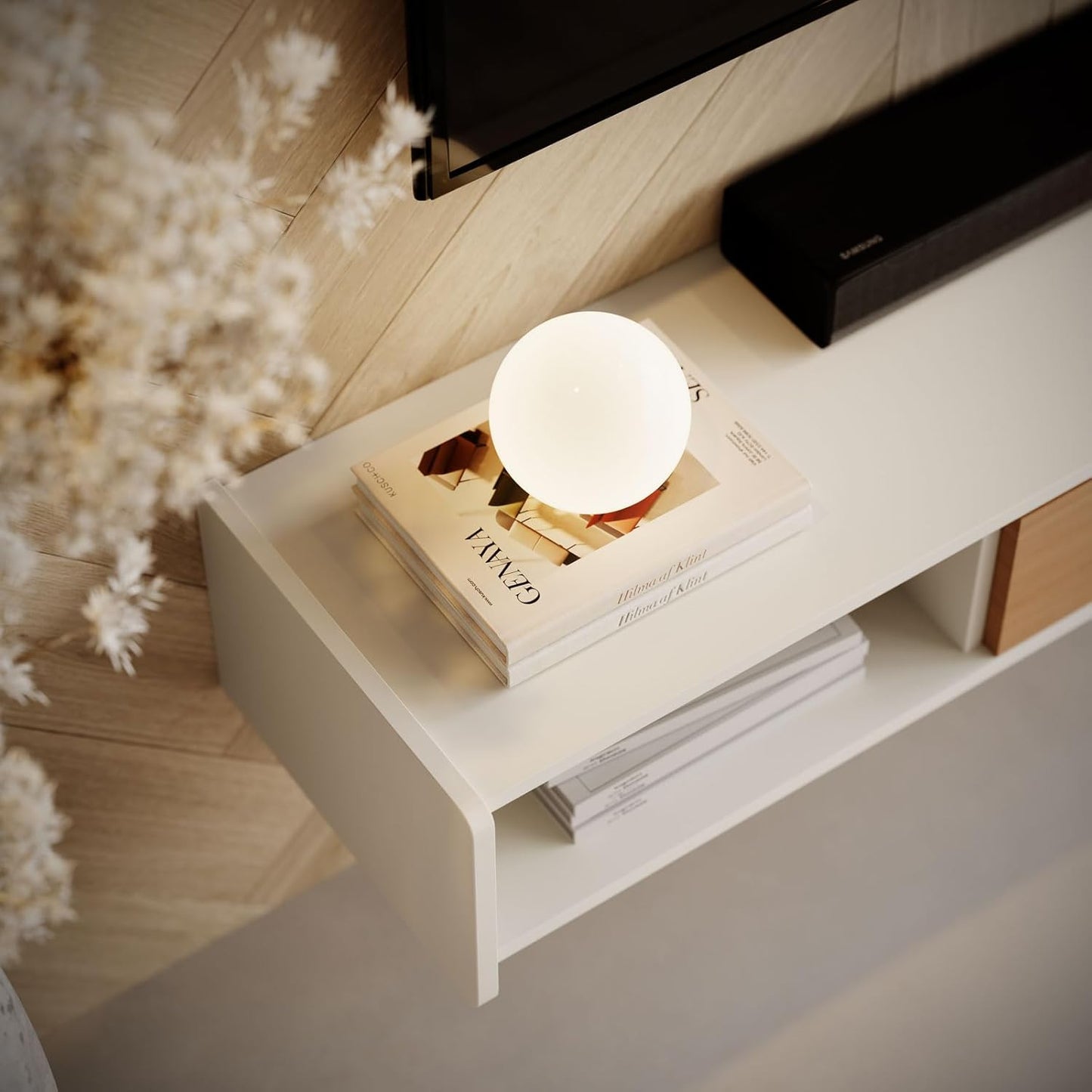 86'' Floating TV Stand,Wall Mounted TV Console,Floating TV Cabinet,Under TV Shelf for Bedroom Living Room(White)