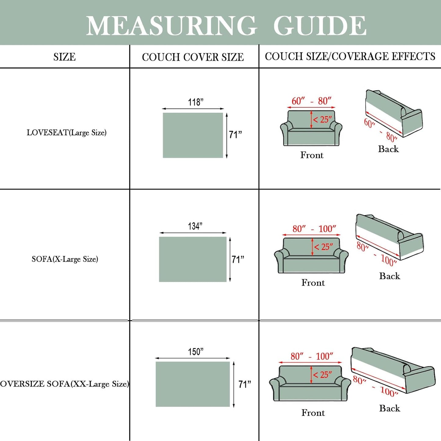 HANDONTIME Farmhouse Sofa Covers - Light Green Aztec Couch Covers for 3 Cushion Sectional Couch, 71" X 118