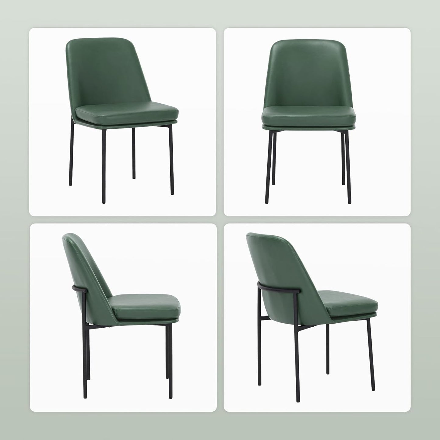 COLAMY Modern Dining Chairs Set of 2, Faux Leather Upholstered Dining Room Chairs Kitchen Chairs Dinner Chair with Curved Back and Metal Legs, Green